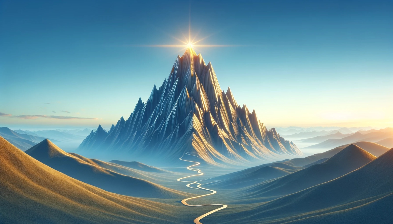 Illustration of a path leading to a sunlit mountain peak